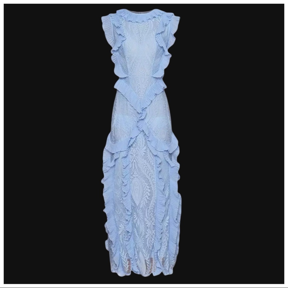 💕 The Zenayda Gorgeous Blue Lace Ruffle Maxi Dress - Picture 3 of 9